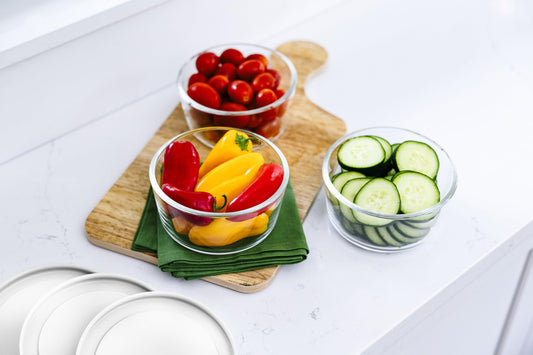 Glass Food Storage Containers - 6 Piece 2 Cup Set (3 Containers + 3 Lids), White-1