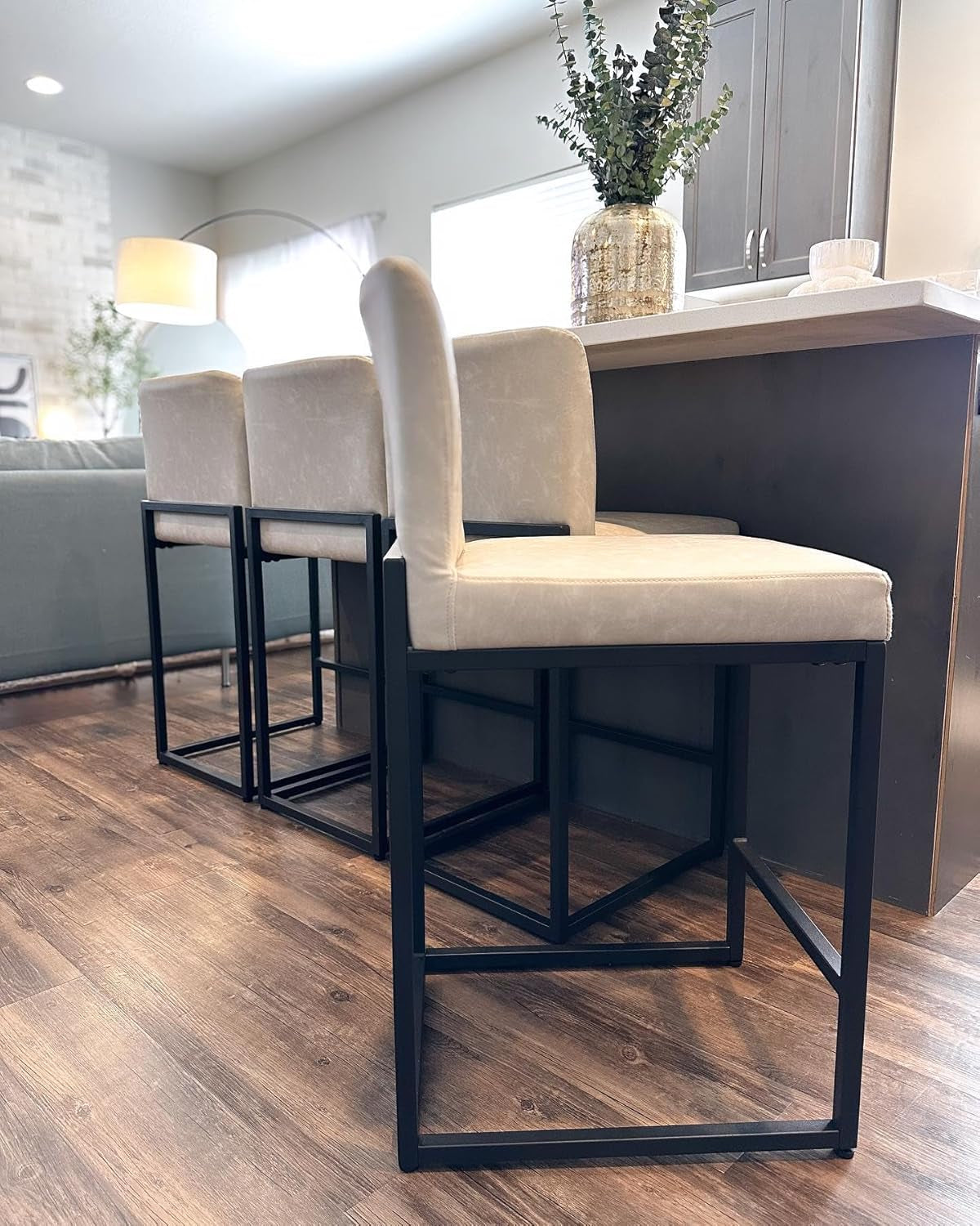 Bar Stools Set of 4 - Counter Height Bar Stool Pu Leather Kitchen Modern Bar Chairs, Bar Stools with Back-4