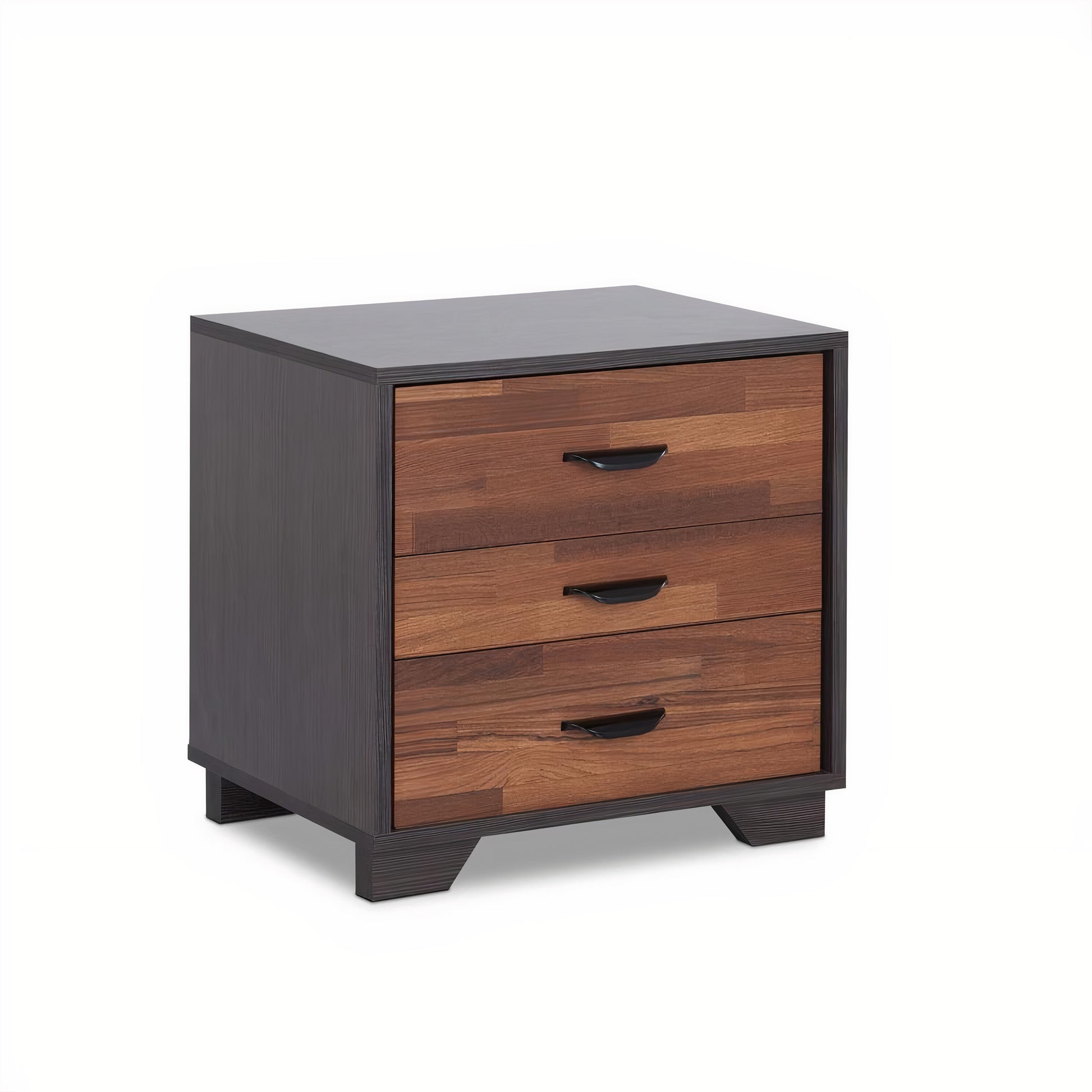 19" Espresso And Walnut Brown Three Drawer Wood Nightstand-3