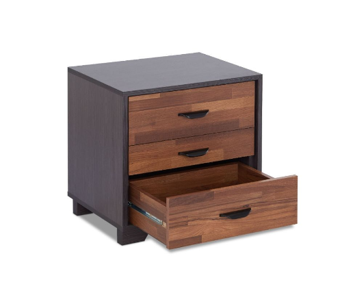 19" Espresso And Walnut Brown Three Drawer Wood Nightstand-4