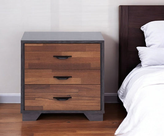 19" Espresso And Walnut Brown Three Drawer Wood Nightstand-0