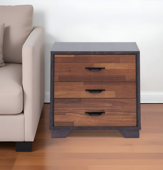 19" Espresso And Walnut Brown Three Drawer Wood Nightstand-1