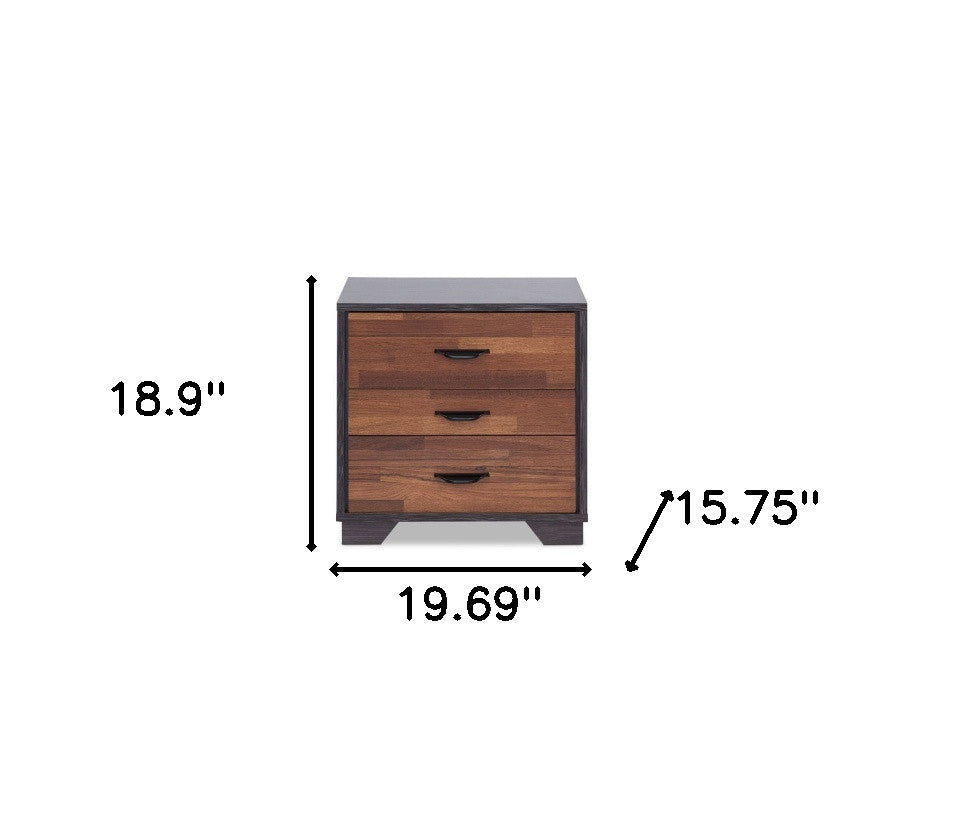 19" Espresso And Walnut Brown Three Drawer Wood Nightstand-8