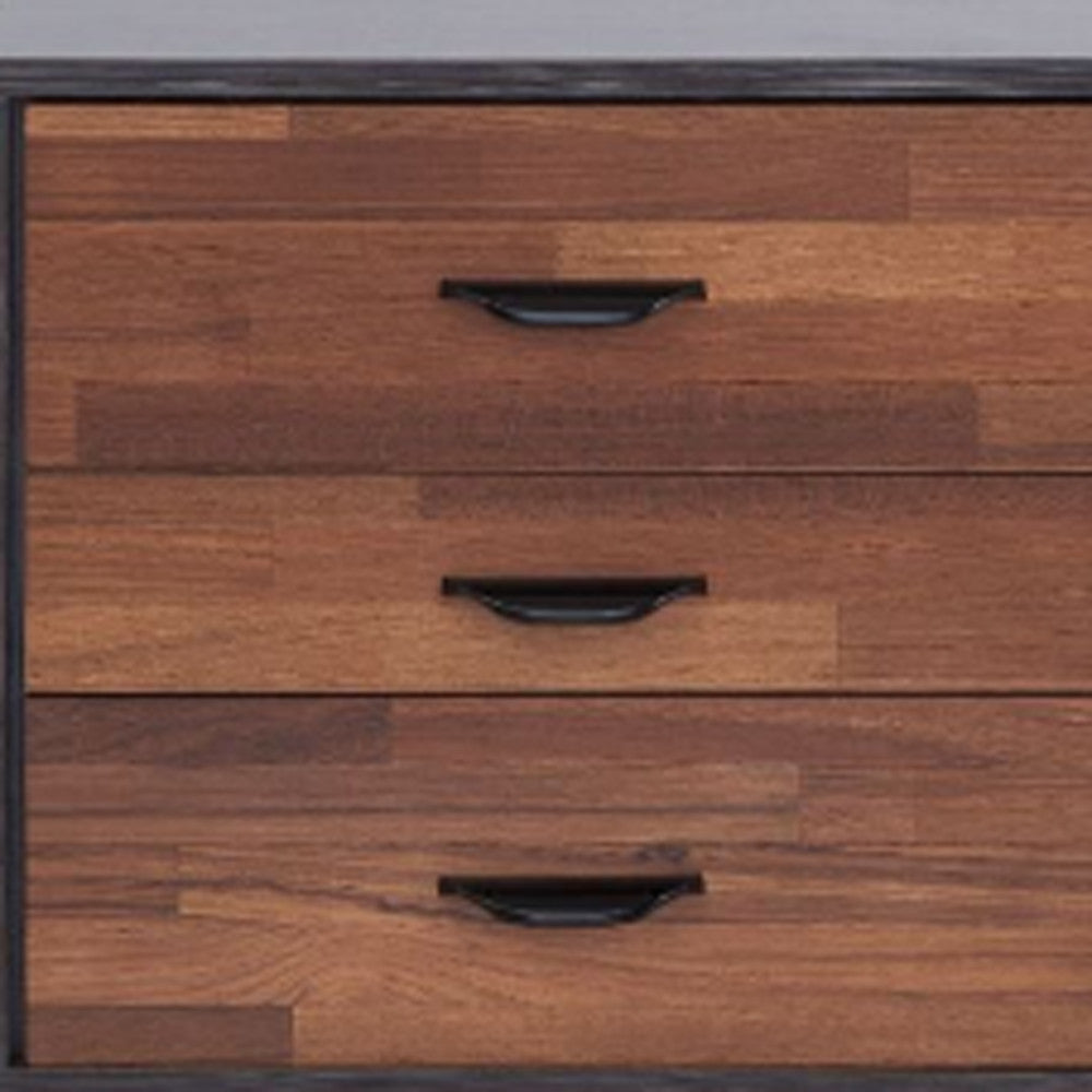 19" Espresso And Walnut Brown Three Drawer Wood Nightstand-5
