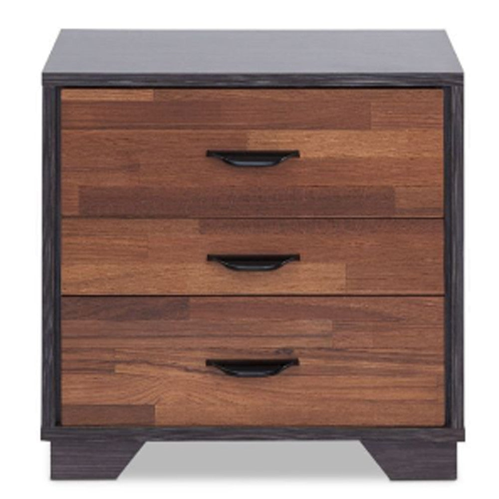 19" Espresso And Walnut Brown Three Drawer Wood Nightstand-6