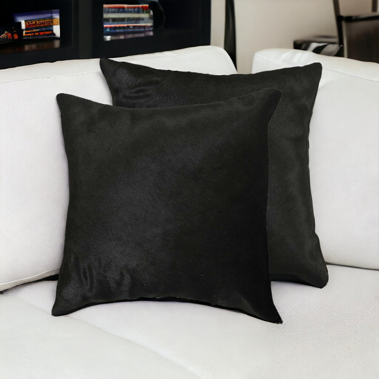 Set of Two 18" Black Cowhide Throw Pillows-0