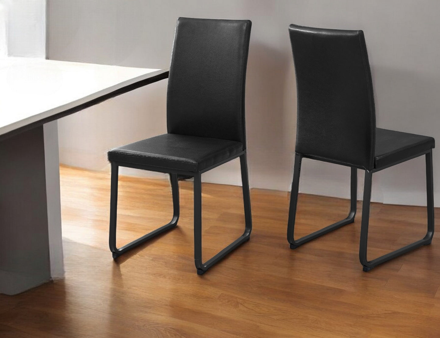 Set of Two Black Upholstered Faux Leather Dining Side Chairs-0