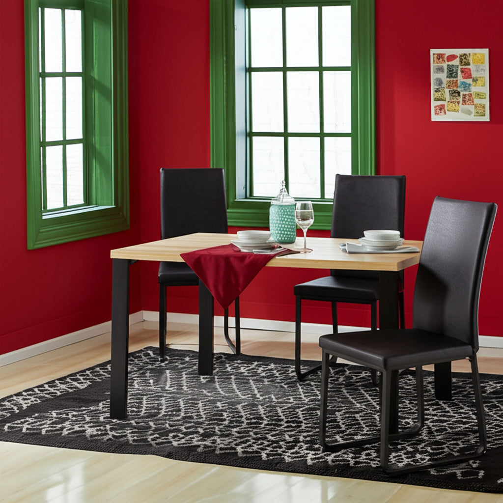 Set of Two Black Upholstered Faux Leather Dining Side Chairs-1