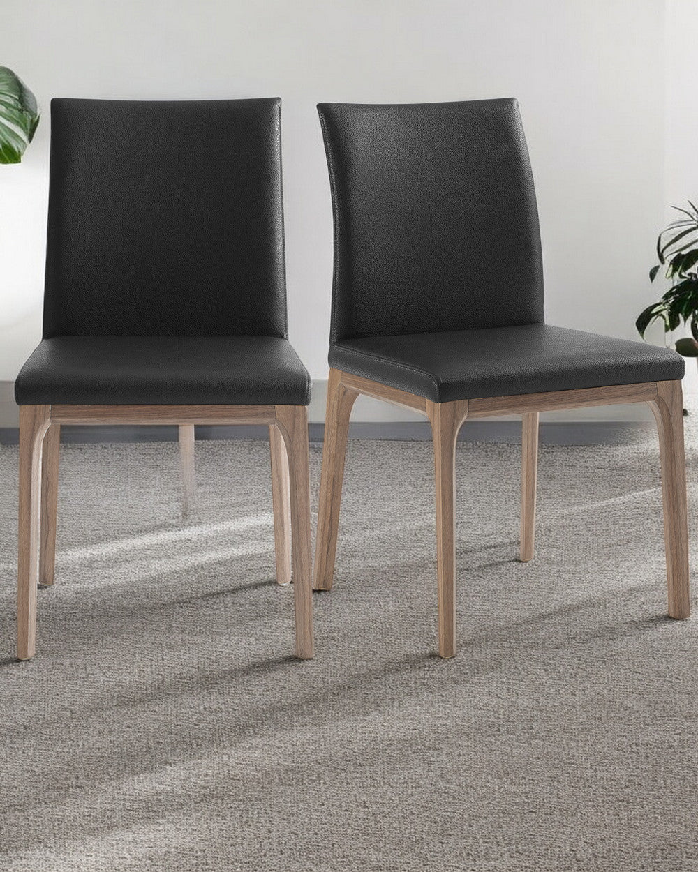 Set Of 2 Black Faux Leather Dining Chairs-0
