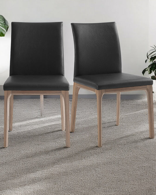 Set Of 2 Black Faux Leather Dining Chairs-0