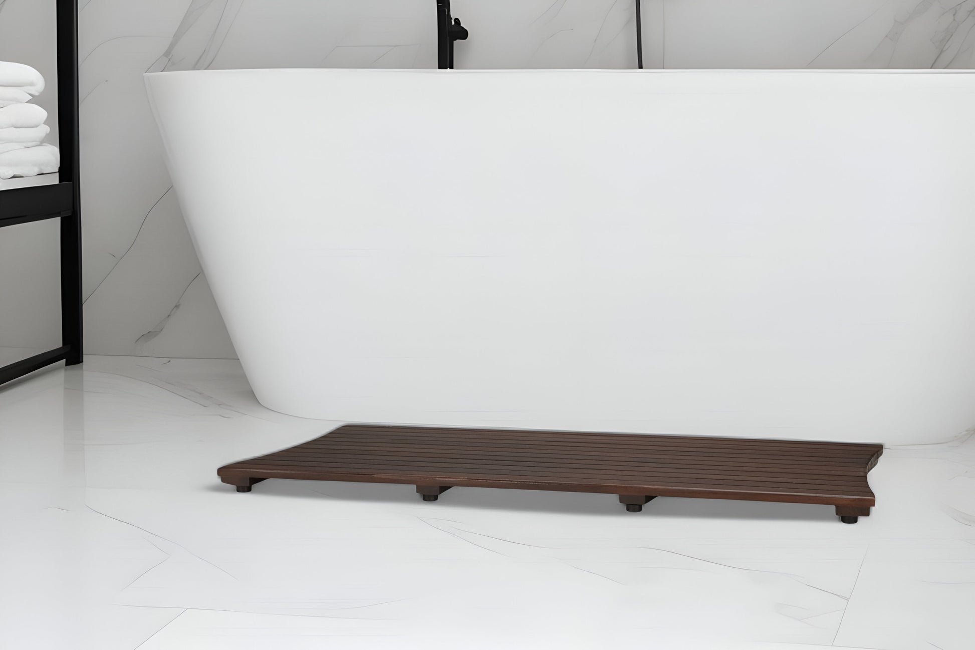 40" Dark Brown Teak Wood Bath Mat-1