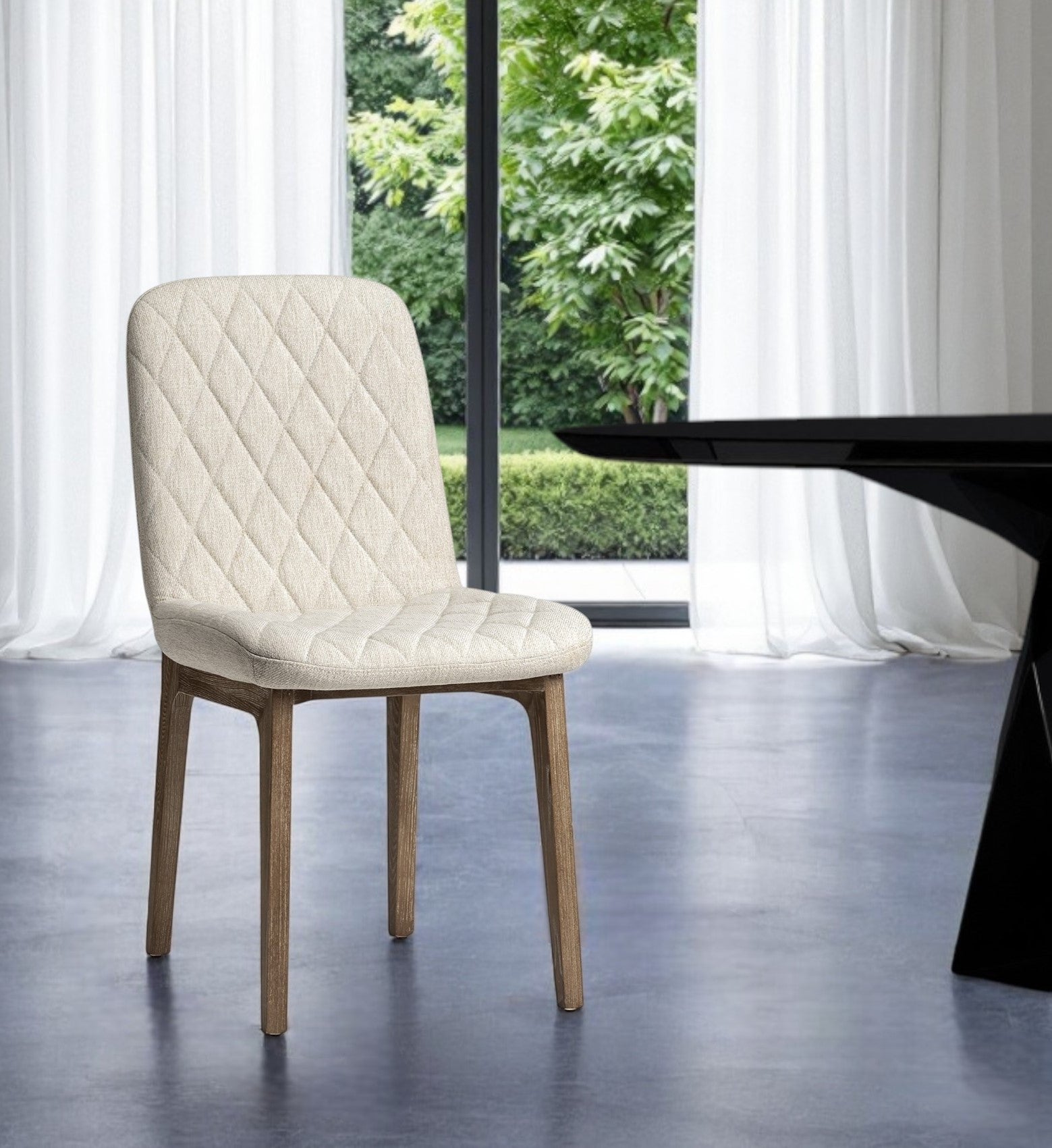 Cream And Brown Upholstered Fabric Dining Side Chair-0