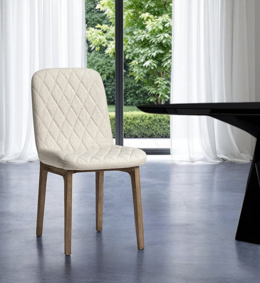 Cream And Brown Upholstered Fabric Dining Side Chair-0