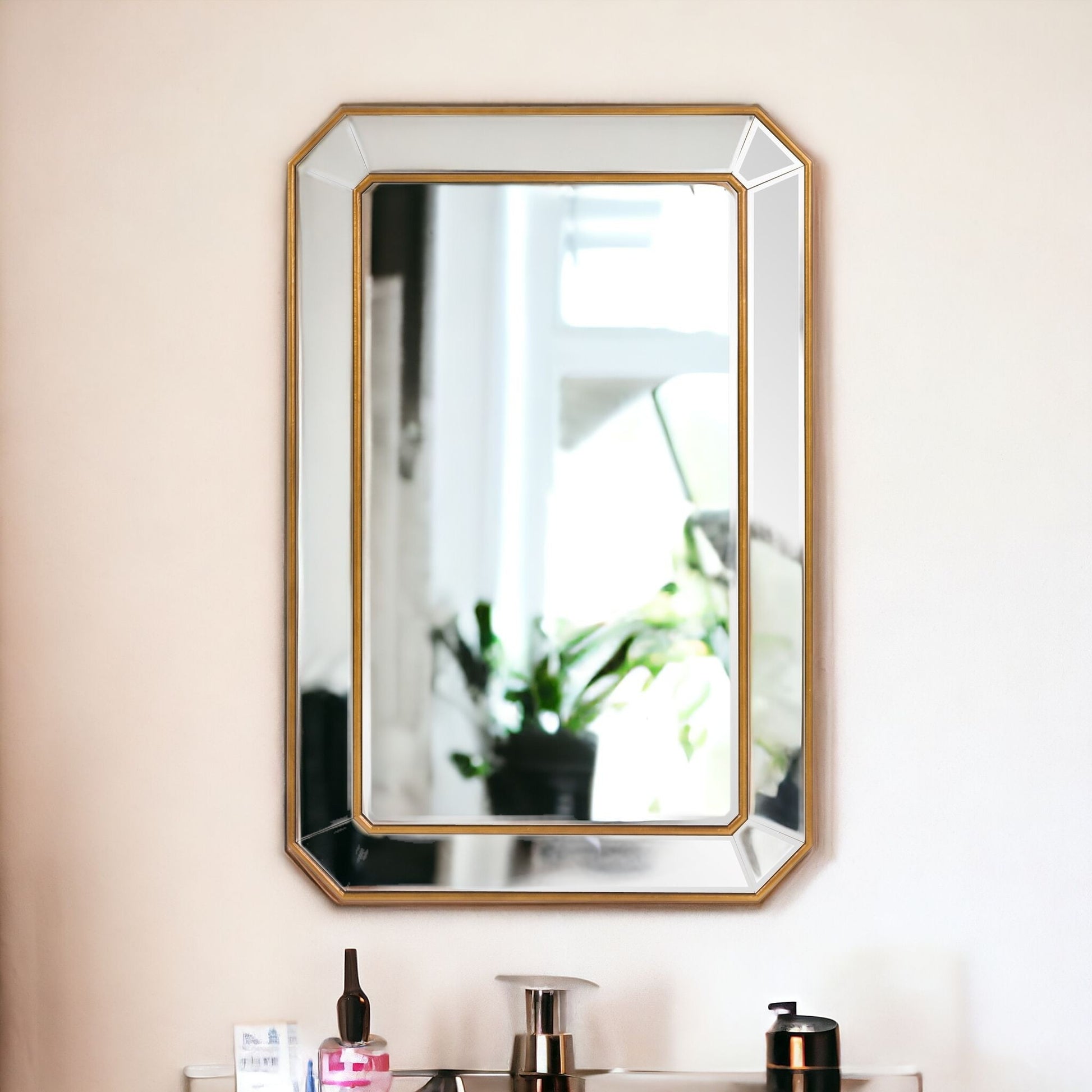 Recatngle Gold Leaf Mirror With Angled Corners Frame-8