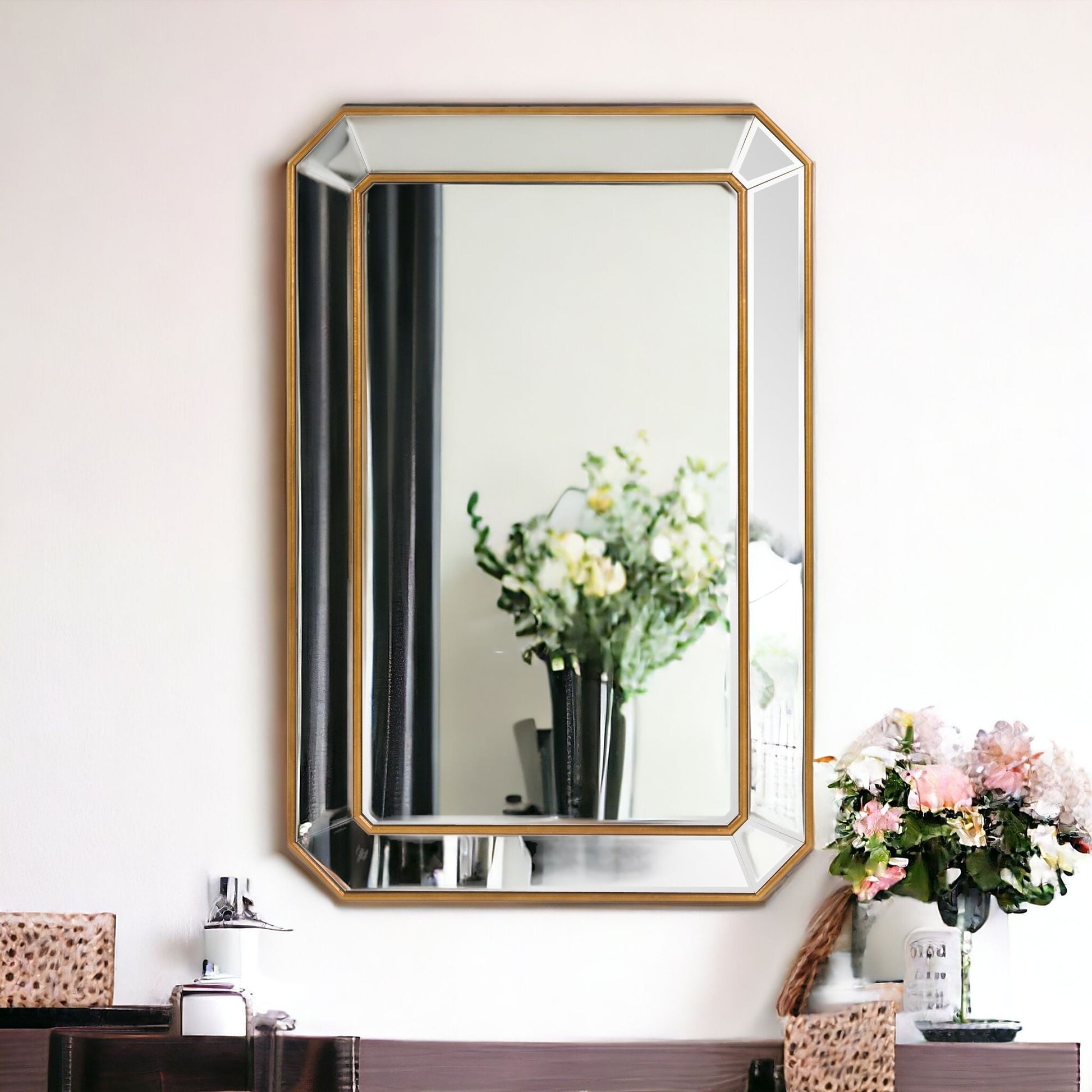 Recatngle Gold Leaf Mirror With Angled Corners Frame-1