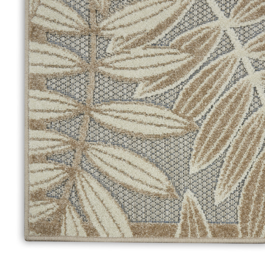 8' X 11' Beige Gray And Ivory Botanical Leaves Indoor Outdoor Area Rug-3