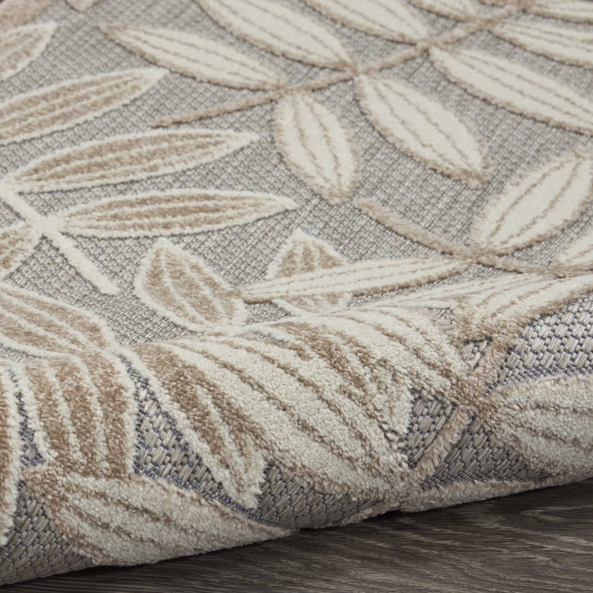8' X 11' Beige Gray And Ivory Botanical Leaves Indoor Outdoor Area Rug-5