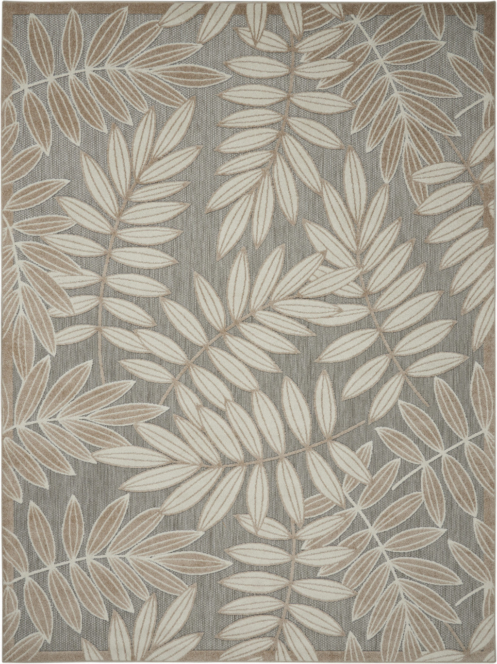 8' X 11' Beige Gray And Ivory Botanical Leaves Indoor Outdoor Area Rug-6