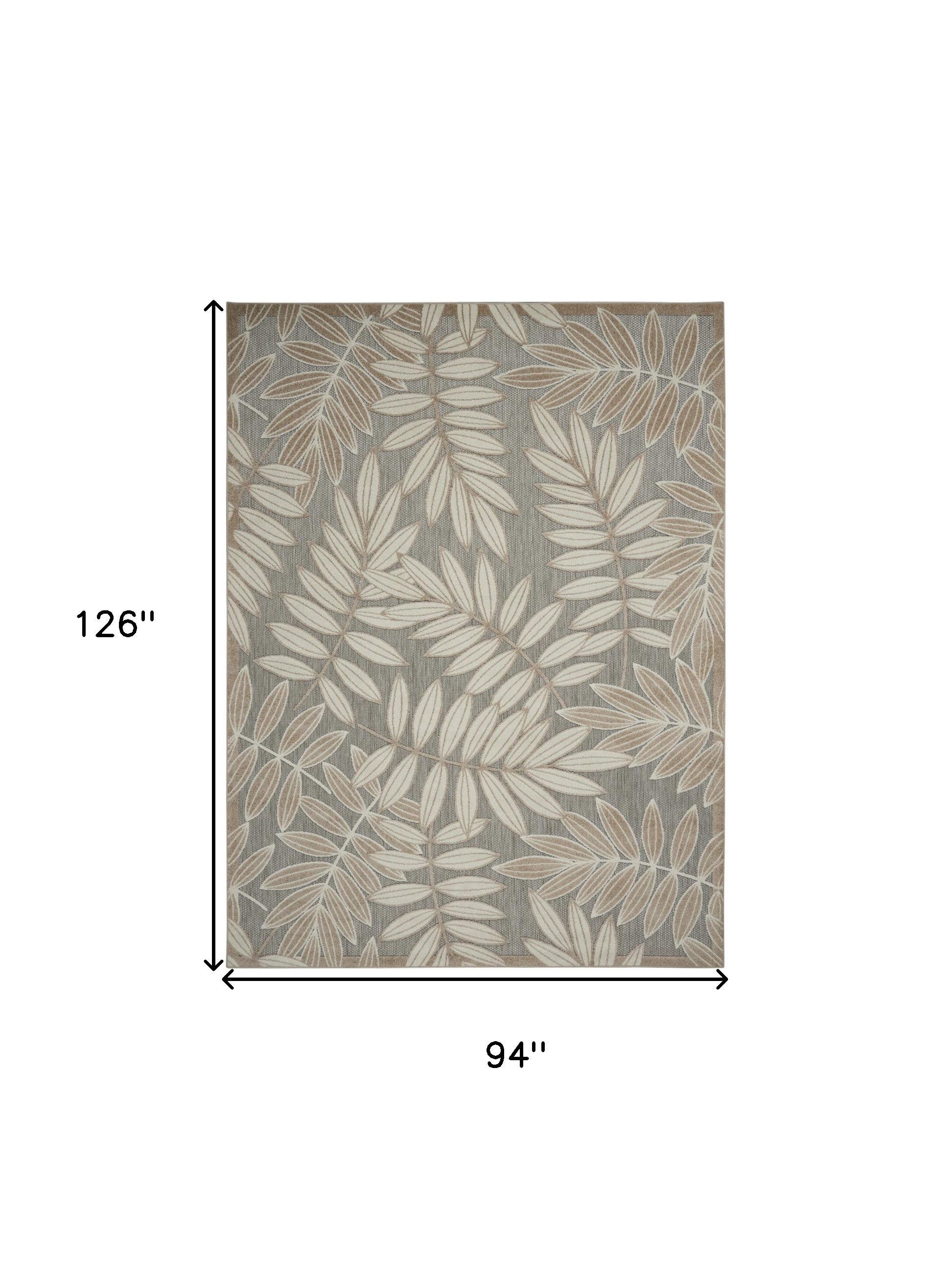 8' X 11' Beige Gray And Ivory Botanical Leaves Indoor Outdoor Area Rug-2