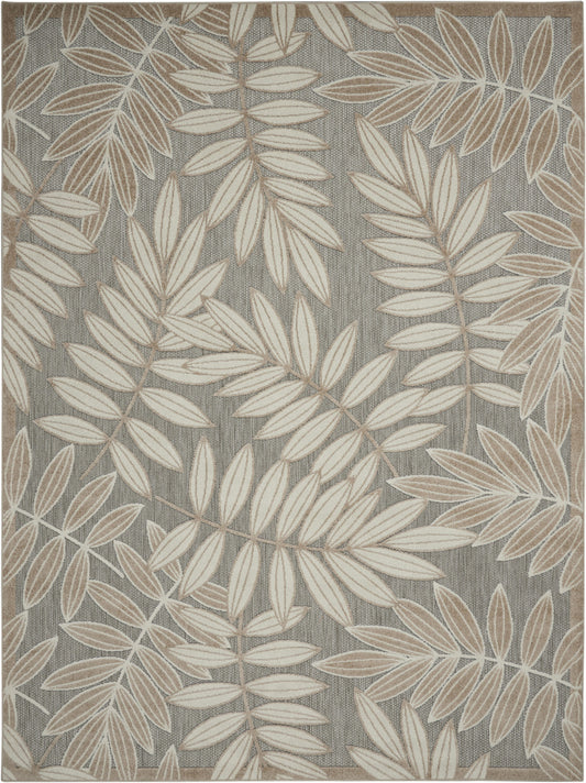 8' X 11' Beige Gray And Ivory Botanical Leaves Indoor Outdoor Area Rug-1