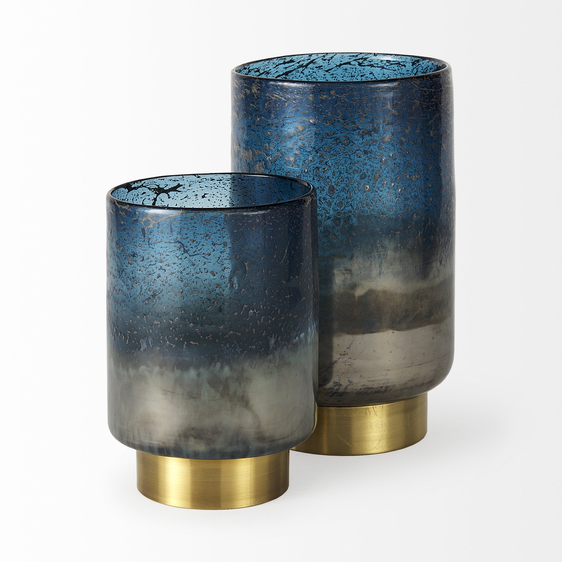 8" Blue And Gold Abstract Cylinder Crystal Glass Table Vase-2