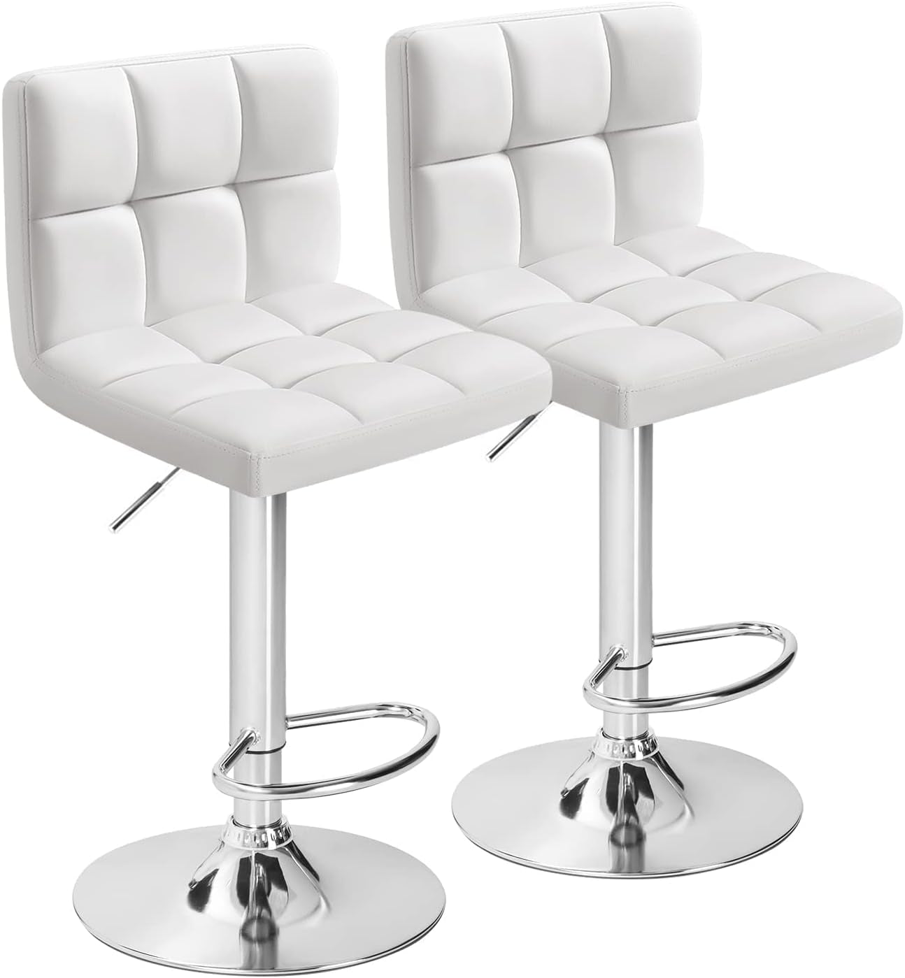 Bar Stools Modern Pu Leather Swivel Adjustable Hydraulic Bar Stool Square Counter Height Stool Set of 2 (White)-0