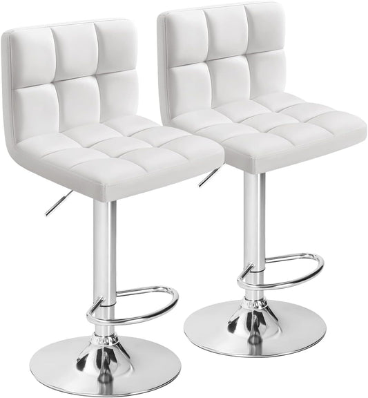 Bar Stools Modern Pu Leather Swivel Adjustable Hydraulic Bar Stool Square Counter Height Stool Set of 2 (White)-0