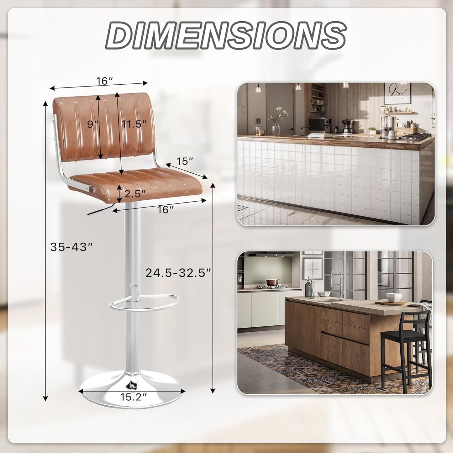 Adjustable Swivel Bar Stools Set of Two Brown-2