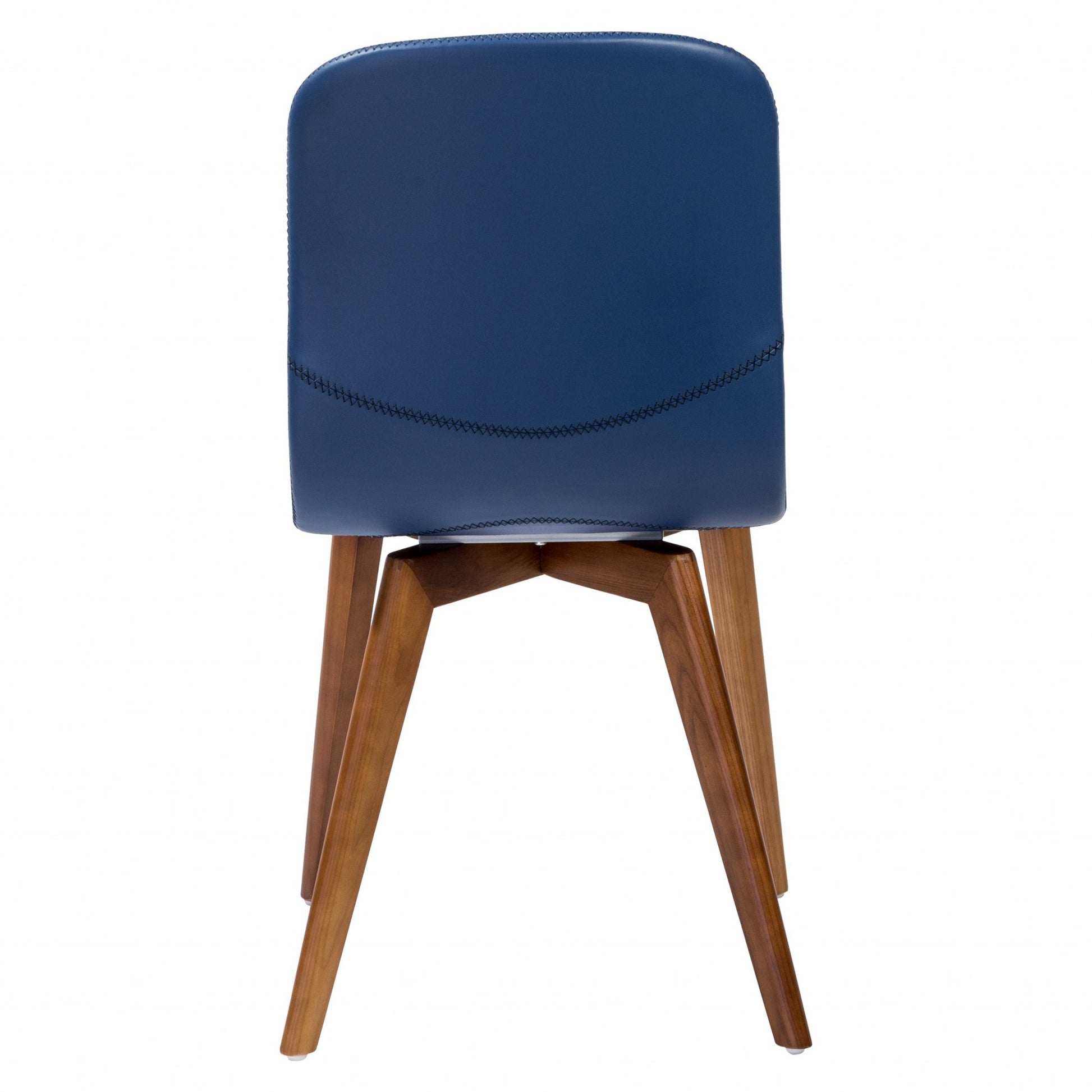 Set of Two Blue Faux Leather and Walnut Dining or Side Chairs-4