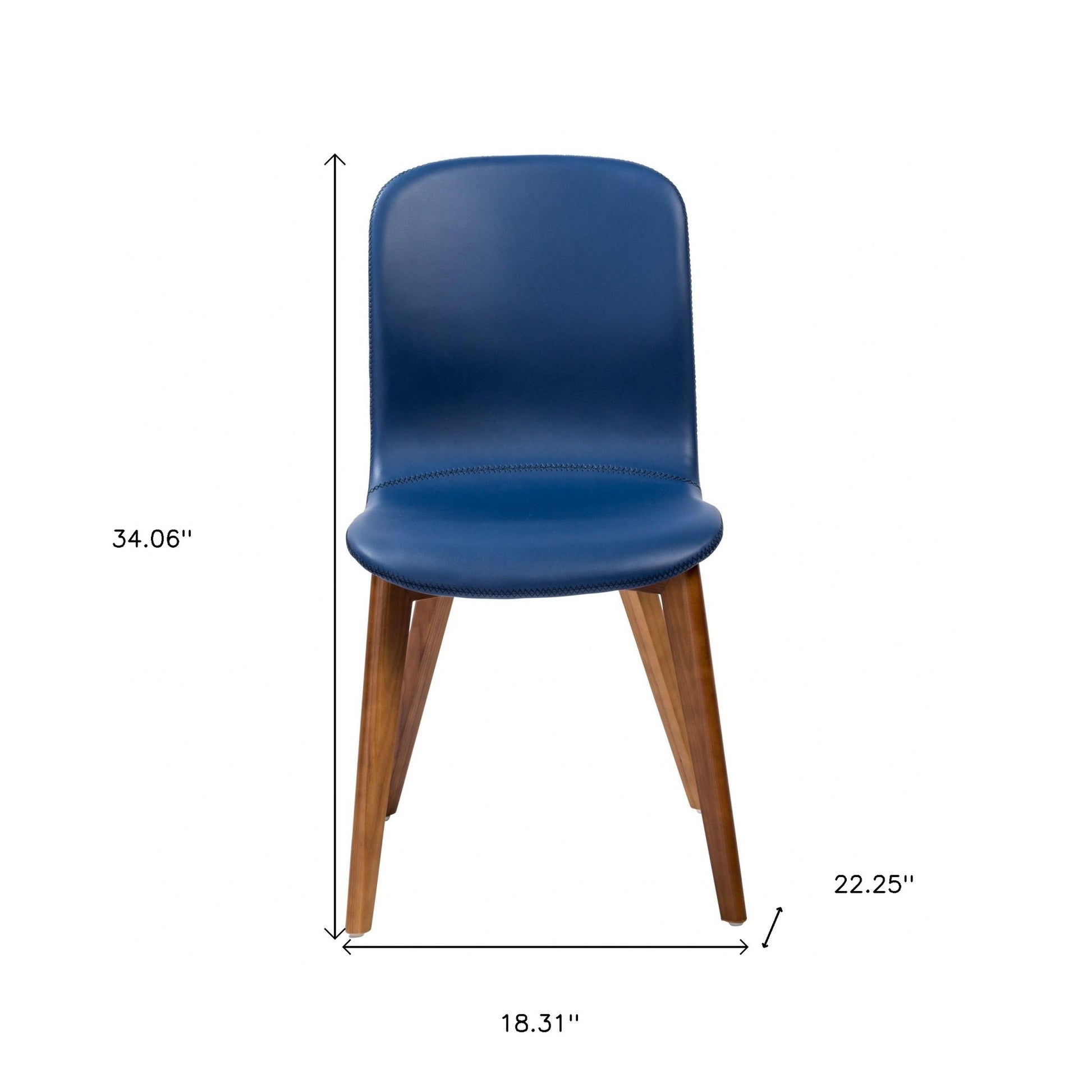 Set of Two Blue Faux Leather and Walnut Dining or Side Chairs-8