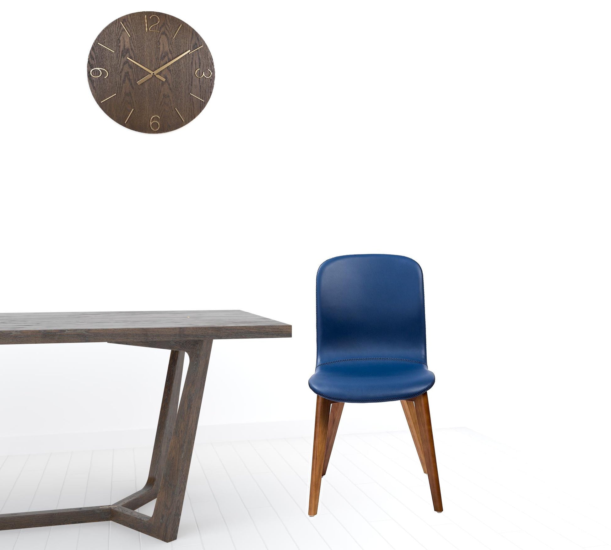 Set of Two Blue Faux Leather and Walnut Dining or Side Chairs-5