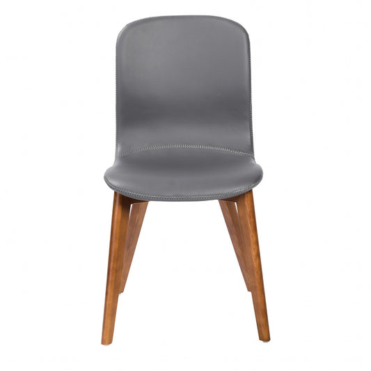 Set of Two Gray Faux Leather and Walnut Dining or Side Chairs-0