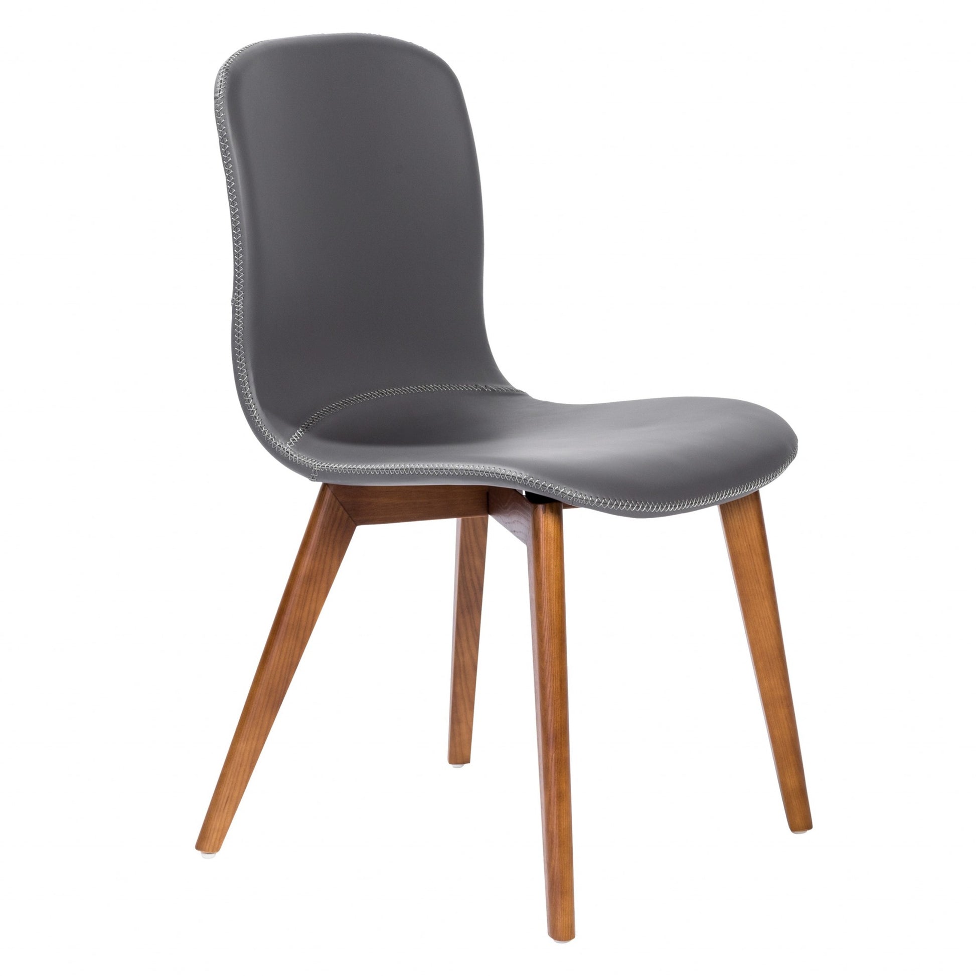 Set of Two Gray Faux Leather and Walnut Dining or Side Chairs-3