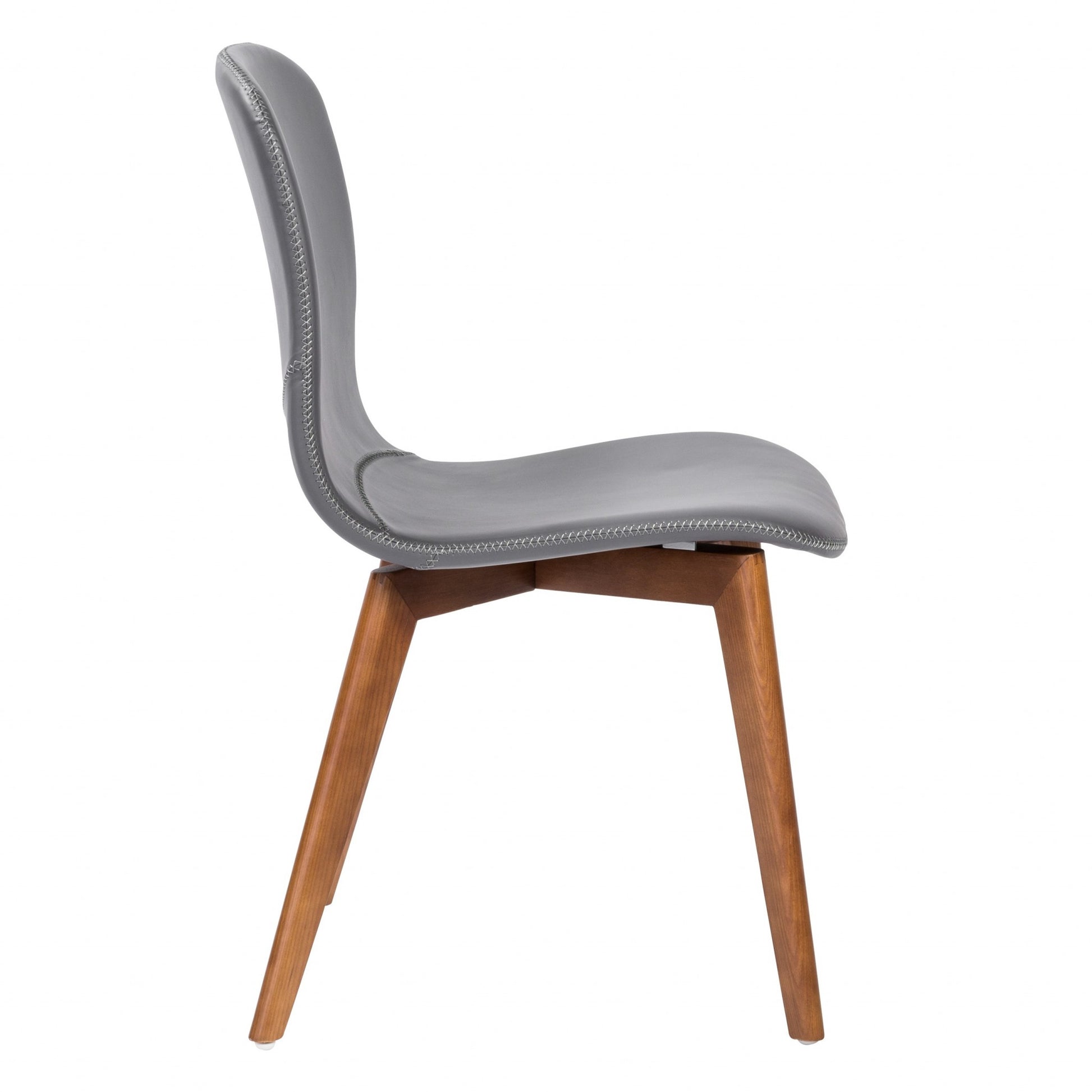 Set of Two Gray Faux Leather and Walnut Dining or Side Chairs-4