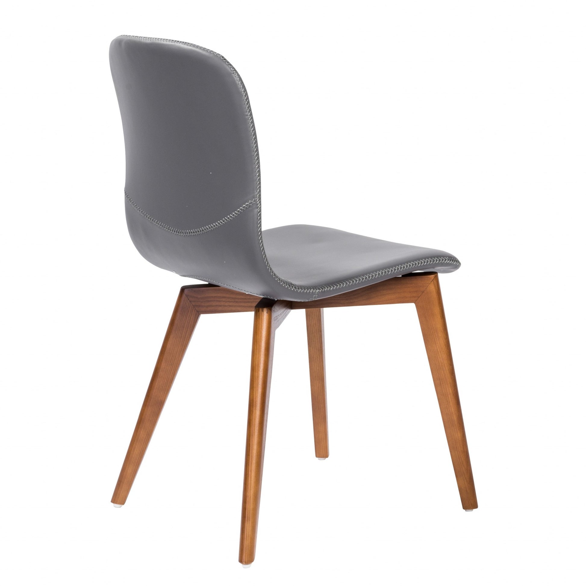 Set of Two Gray Faux Leather and Walnut Dining or Side Chairs-5