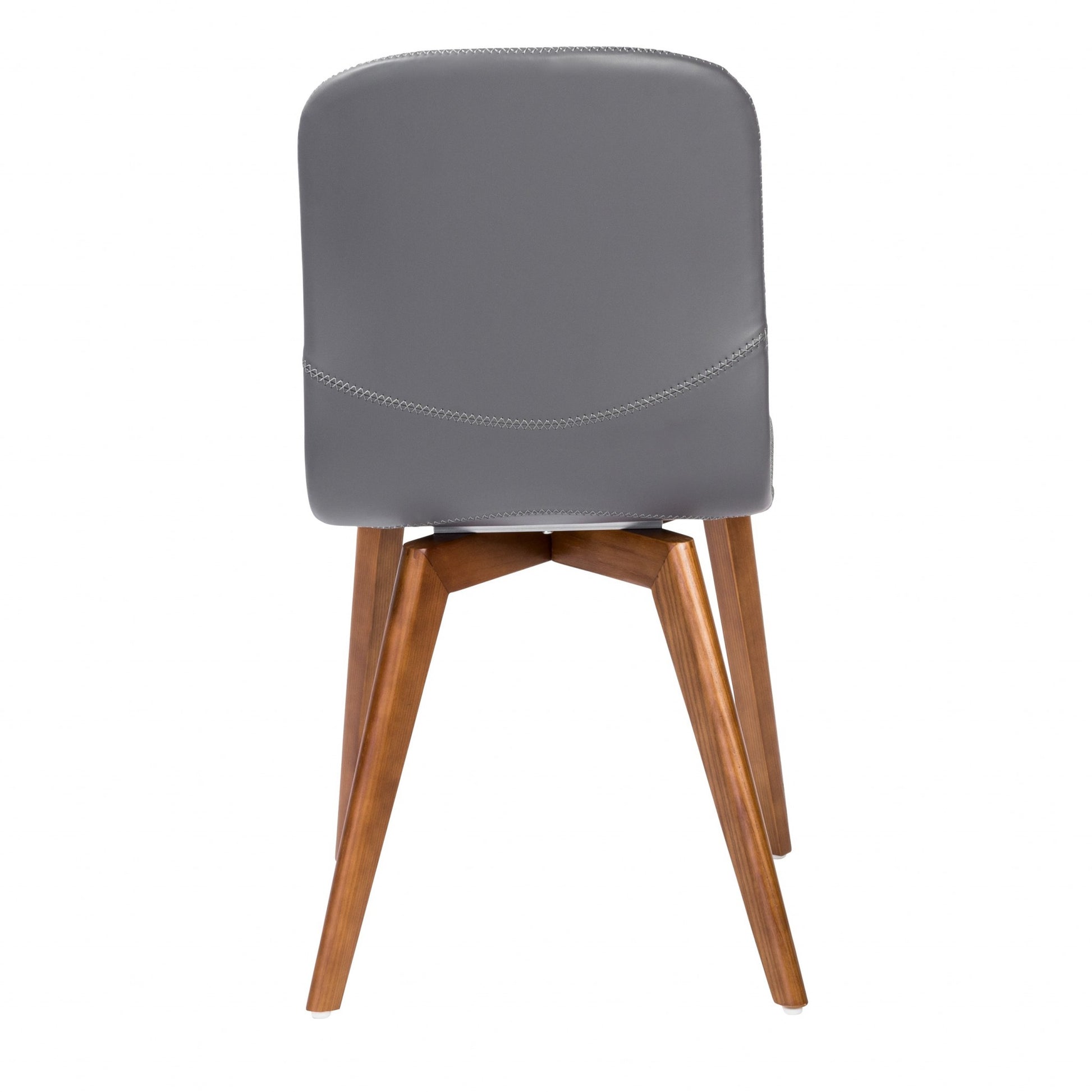 Set of Two Gray Faux Leather and Walnut Dining or Side Chairs-6