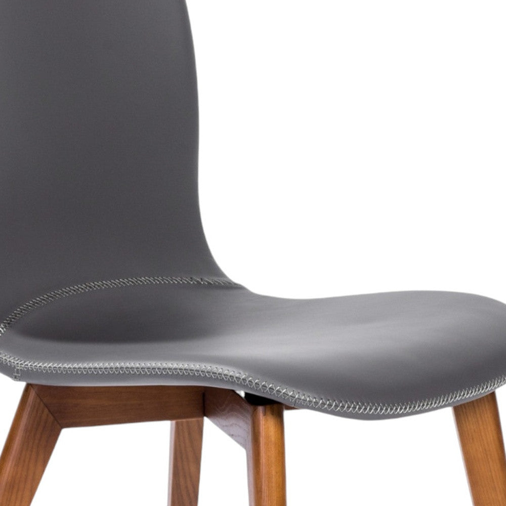Set of Two Gray Faux Leather and Walnut Dining or Side Chairs-8