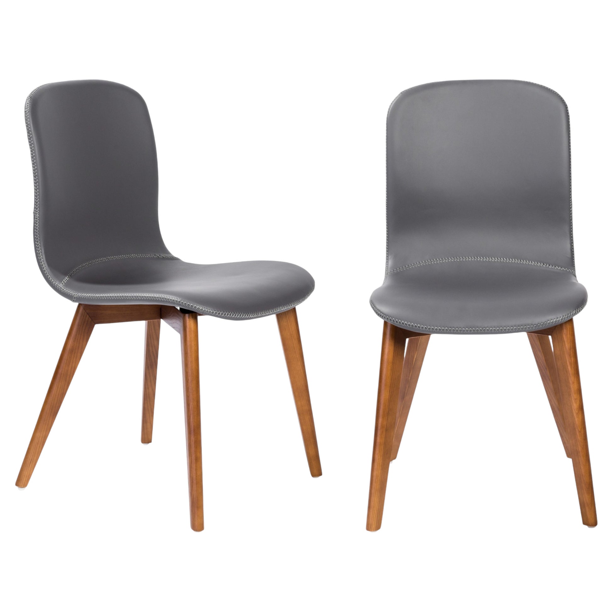 Set of Two Gray Faux Leather and Walnut Dining or Side Chairs-7
