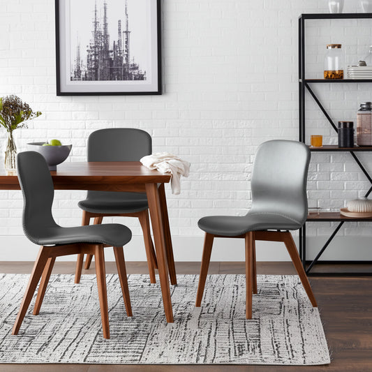 Set of Two Gray Faux Leather and Walnut Dining or Side Chairs-1