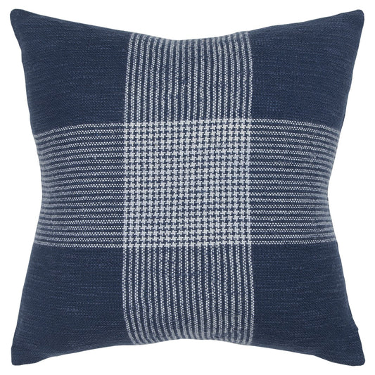 Indigo White Plaid Pattern Throw Pillow-0