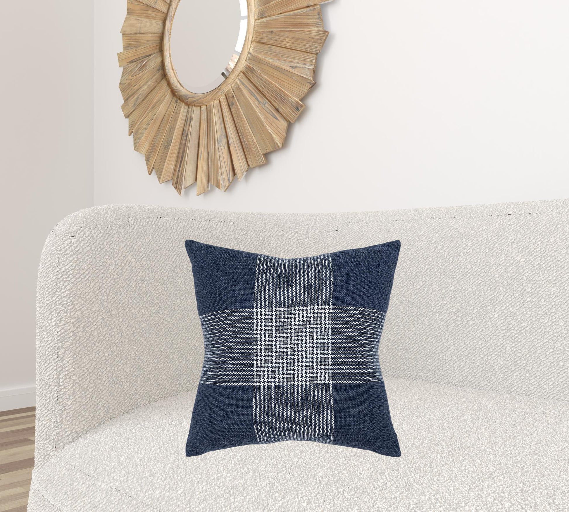 Indigo White Plaid Pattern Throw Pillow-1