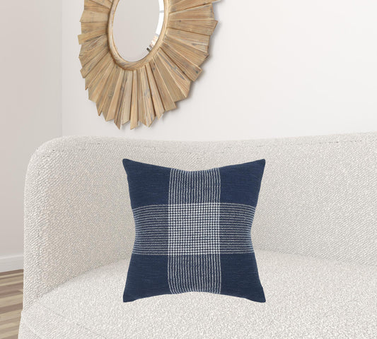 Indigo White Plaid Pattern Throw Pillow-1