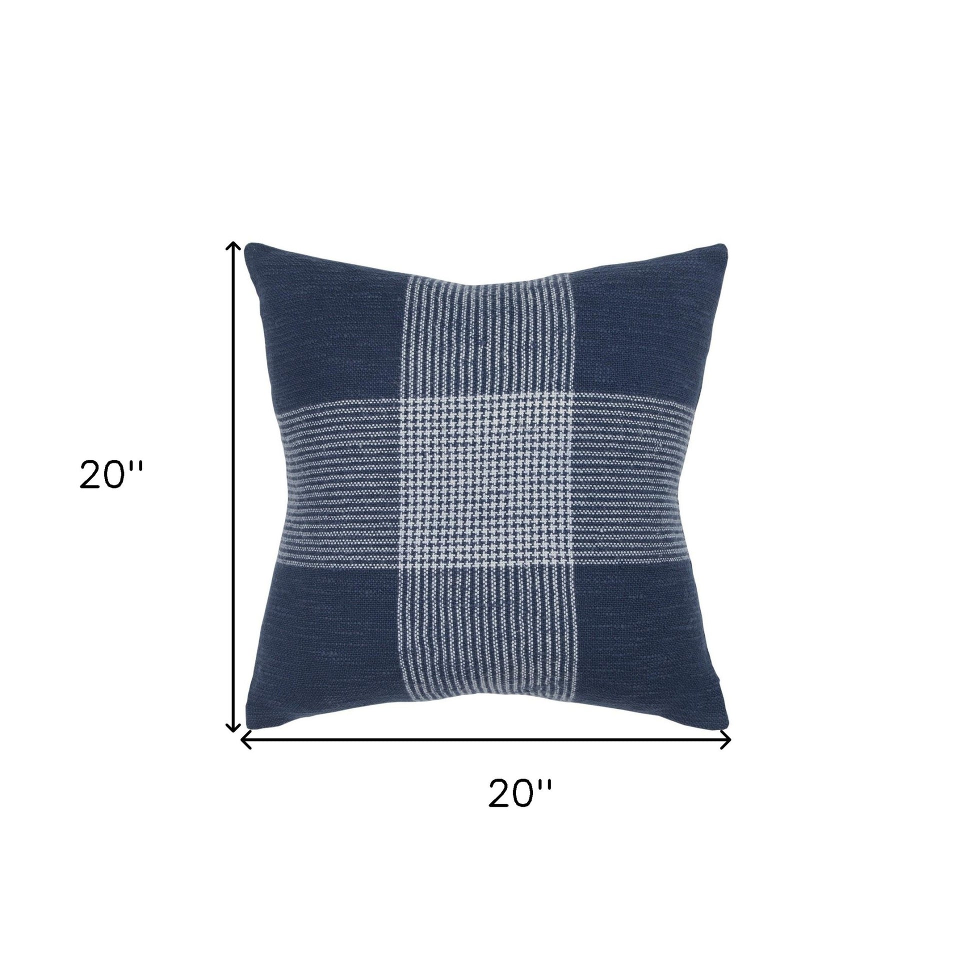 Indigo White Plaid Pattern Throw Pillow-4