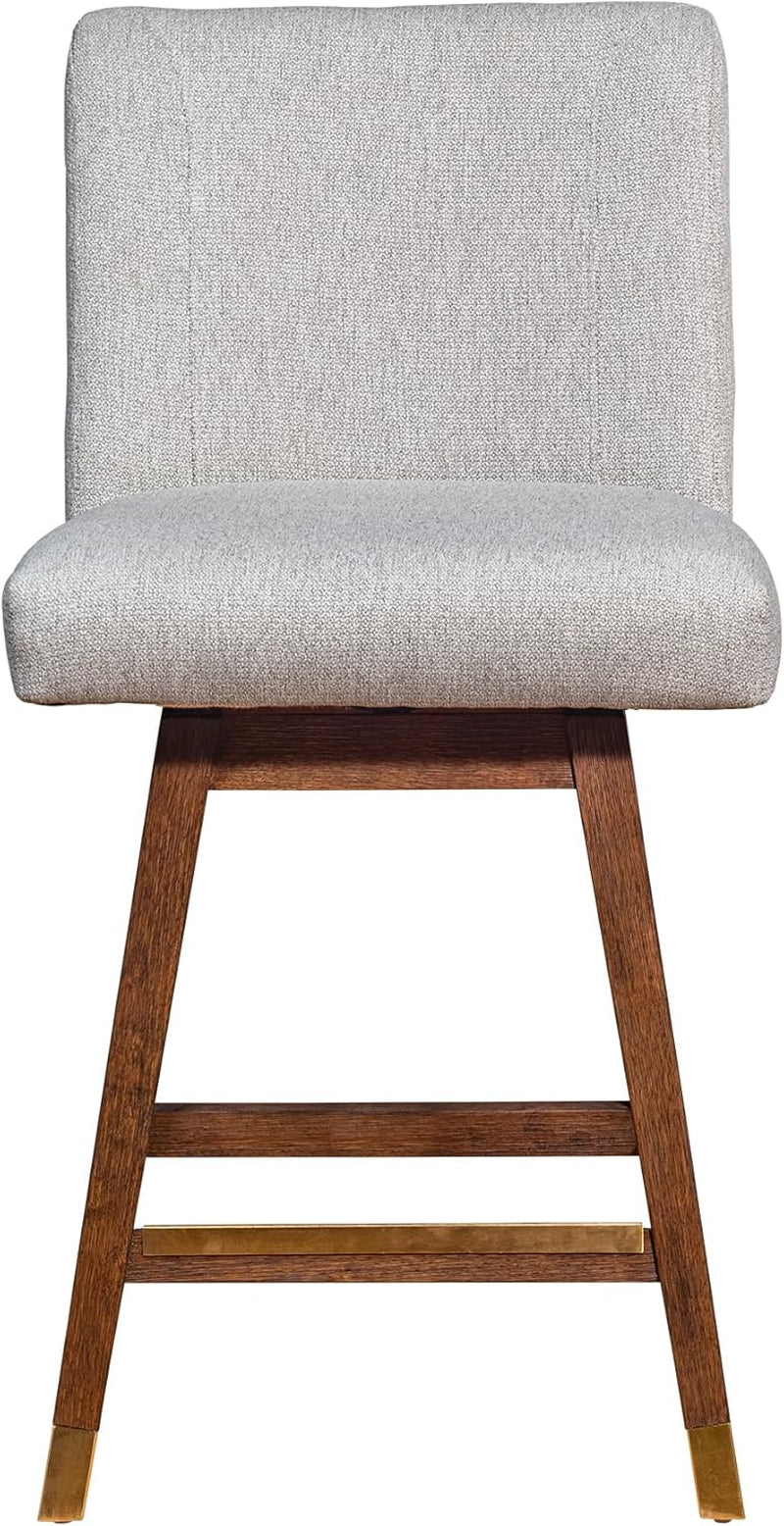 Basila Modern Farmhouse 26" Seat Height Swivel Bar Stool for Kitchen Island Counter in Brown Oak Wood with Taupe Fabric-4