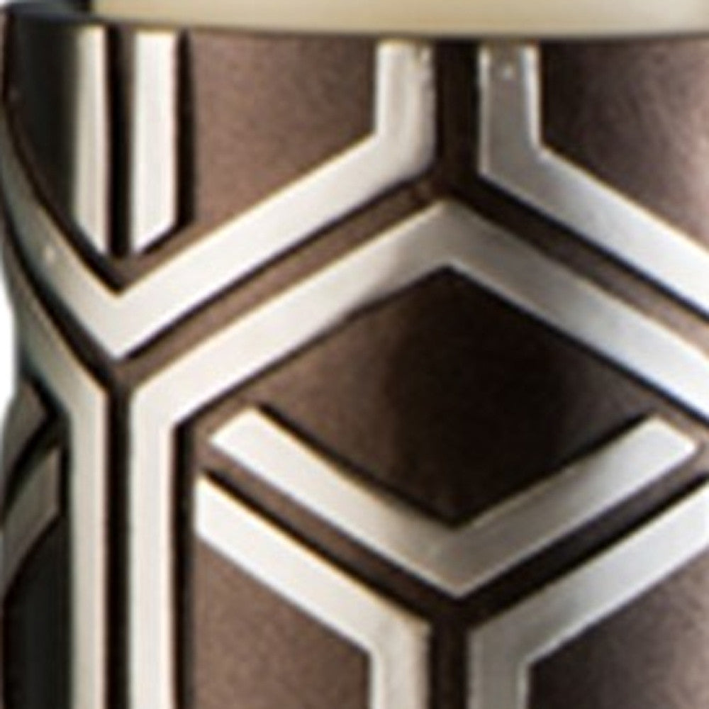 Set Of Two Espresso and Silver Pillar Tabletop Pillar Candle Holders-4