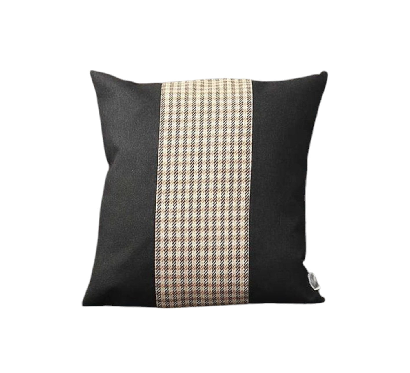 Set of Two 18" Black Brown and White Houndstooth Fabric Throw Pillows-2