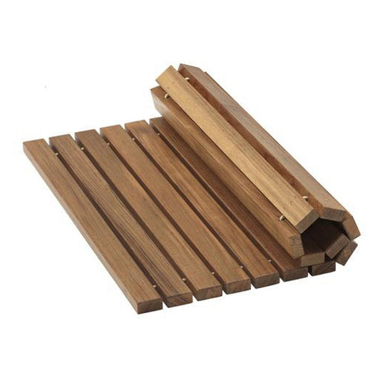 20" Brown Teak Wood Rolling Square Bath Mat-1