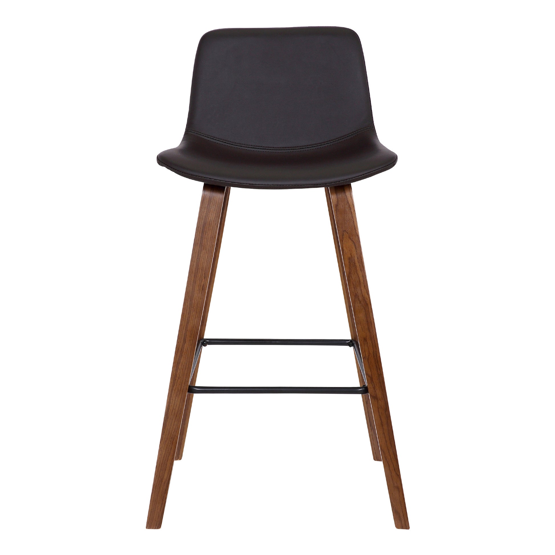 26" Brown Faux Leather And Solid Wood Low Back Counter Height Bar Chair-2