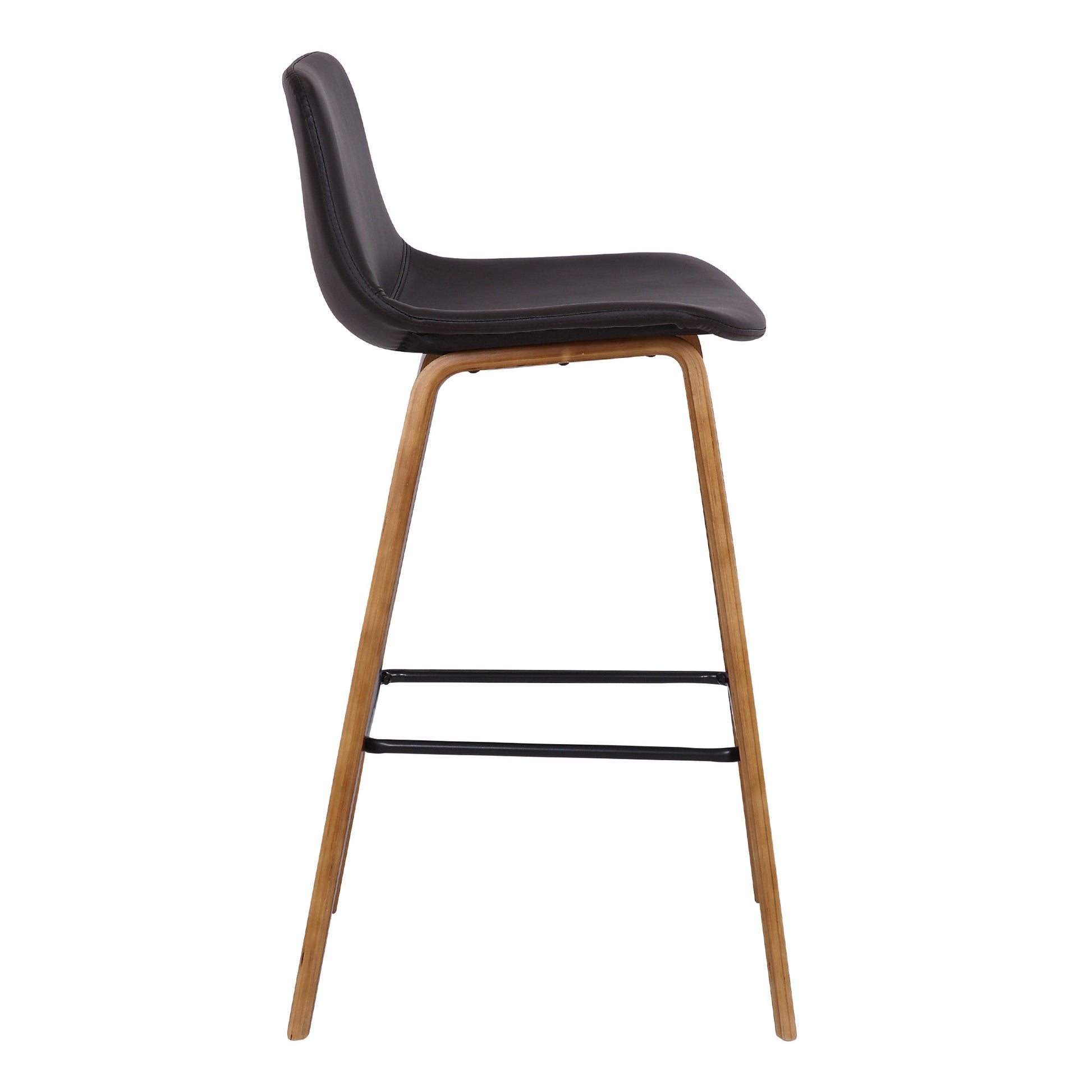 26" Brown Faux Leather And Solid Wood Low Back Counter Height Bar Chair-3