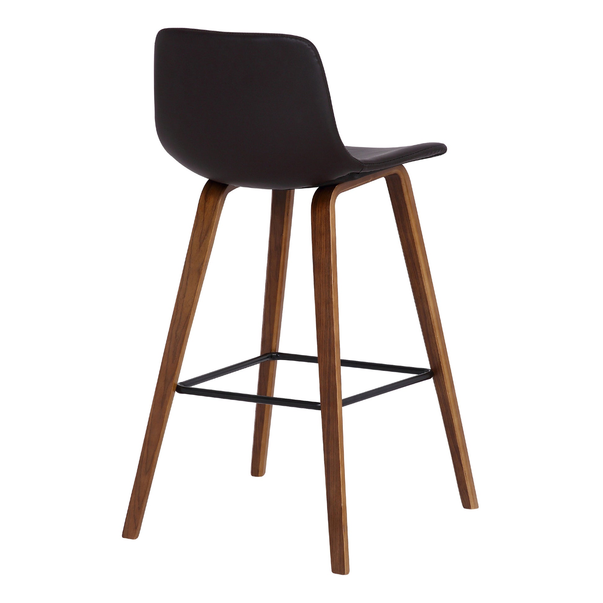 26" Brown Faux Leather And Solid Wood Low Back Counter Height Bar Chair-4